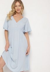 Jasnoniebieska Bawełniana Sukienka o Rozkloszowanym Fasonie Liranelle. Niebieskie sukienki damskie Born2be, na co dzień, na lato, l, bez wzorów, z bawełny, eleganckie, bez kołnierzyka, bez ramiączek, midi, rozkloszowane. Za 49.99 zł.