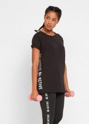 T-shirt sportowy. Czarne koszulki sportowe damskie bonprix, bez wzorów, bez ramiączek. Za 79.99 zł.