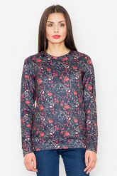 Czarna Klasyczna Bluza w Kolorowe Kwiaty. Czarne bluzy damskie Figl, l, bez wzorów, z materiału, klasyczne, bez ramiączek, bez kaptura. Za 209.00 zł.