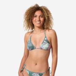 Góra kostiumu kąpielowego surfingowego damska Decathlon Mae Numea. Brązowe bikini Decathlon, bez wzorów, z elastanu. Za 39.99 zł.