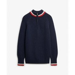 Bluza z polu zamkiem i lamówką dla kobiet Superdry. Niebieskie bluzy damskie Superdry, na jesień, m, bez wzorów, z dzianiny, casualowe, bez ramiączek, bez kaptura. Za 388.60 zł.