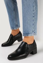 Czarne Półbuty na Słupku z Suwakiem Oventtia. Czarne półbuty damskie Born2be, bez wzorów, z jeansu, eleganckie, bez obcasa, na obcasie, bez zapięcia. Za 84.99 zł.