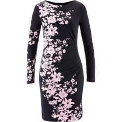 Sukienka shirtowa modelująca sylwetkę Premium bonprix czarno-pastelowy jasnoróżowy. Czarne sukienki damskie bonprix, bez wzorów, bez kołnierzyka, bez ramiączek, dopasowane. Za 79.99 zł.