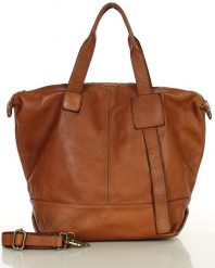 Duża torba shopper A4 z miękkiej włoskiej skóry Marco Mazzini camel. Brązowe shopperki damskie bez wzorów, ze skóry, duże, bez dodatków. Za 629.99 zł.