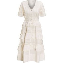 Sukienka LOVESHACKFANCY REBECCA. Białe sukienki damskie LoveShackFancy, z aplikacjami, z bawełny, vintage, bez kołnierzyka, bez ramiączek, midi, dopasowane. W wyprzedaży za 1,511.00 zł.