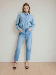 Klasyczne jeansy mom fit - niebieski. Niebieskie jeansy damskie Sinsay, bez wzorów, z jeansu, klasyczne. Za 59.99 zł.