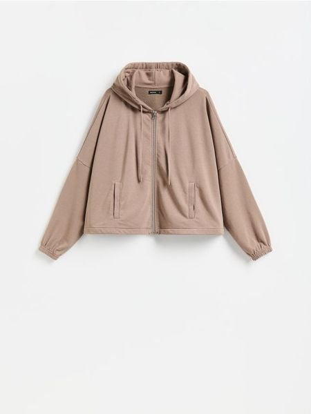 Bluza z kapturem - beżowy. Brązowe bluzy damskie Reserved, l, bez wzorów, z bawełny, bez ramiączek, z kapturem. Za 119.99 zł.