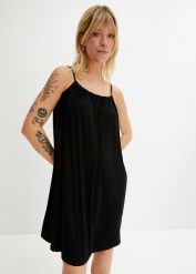 Sukienka z dżerseju z lejącej wiskozy. Czarne sukienki damskie bonprix, bez wzorów, z dżerseju, bez kołnierzyka, bez ramiączek. Za 62.99 zł.
