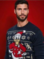 Sweter Kaczor Donald - granatowy. Niebieskie swetry męskie Sinsay, l, bez wzorów, wizytowe, bez kołnierzyka, bez ramiączek. Za 79.99 zł.