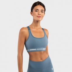 Stanik sportowy fitness damski - Wysokie wsparcie Cardio Blue. Niebieskie bielizna sportowa damska SIROKO, xs, bez wzorów, z nylonu. W wyprzedaży za 126.00 zł.