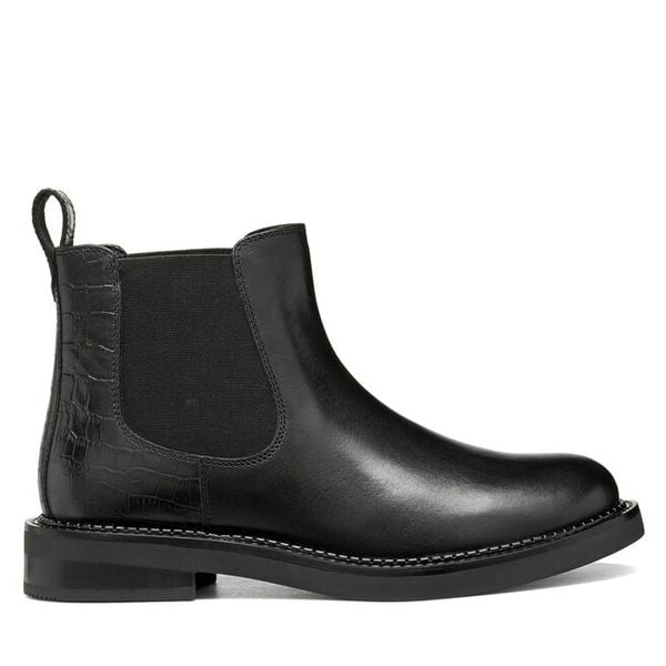 Sztyblety Geox. Czarne botki damskie Geox, bez wzorów, bez obcasa, na płaskiej podeszwie, bez zapięcia. Za 589.99 zł.