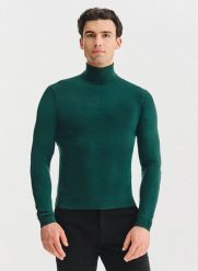 PAKO LORENTE - Ciemnozielony gładki golf męski. Swetry męskie Pako Lorente, na jesień, m, bez wzorów, z bawełny, bez kołnierzyka, bez ramiączek. Za 169.99 zł.