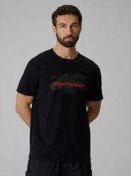 4F T-shirt regular z nadrukiem męski - czarny XL. Czarne t-shirty męskie 4F, m, bez wzorów, z bawełny, bez kołnierzyka, bez ramiączek. Za 69.99 zł.