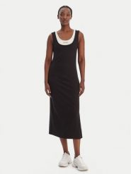 Calvin Klein Jeans Sukienka codzienna LV047E220G Czarny Slim Fit. Czarne sukienki damskie Calvin Klein Jeans, na co dzień, xl, bez wzorów, z jeansu, bez kołnierzyka, bez ramiączek, proste. Za 369.99 zł.