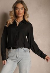 Czarna Klasyczna Koszula z Wiskozy Vilnelis. Czarne koszule damskie Renee, l, bez wzorów, z jeansu, eleganckie, bez kołnierzyka, bez ramiączek. Za 49.99 zł.