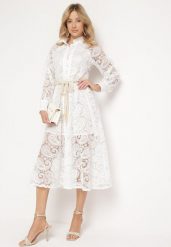 Biała Sukienka Eudoreia. Białe sukienki damskie Born2be, m, z aplikacjami, z bawełny, boho, bez kołnierzyka, bez ramiączek, maxi, rozkloszowane. Za 249.99 zł.