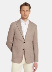 PAKO LORENTE - Brązowa marynarka z dzianiny. Brązowe garnitury męskie Pako Lorente, na jesień, bez wzorów, z bawełny, casualowe. Za 799.99 zł.