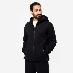 Bluza na zamek z kapturem męska Nyamba Gym & Pilates 520. Niebieskie bluzy męskie DOMYOS, m, bez wzorów, z bawełny, z kapturem, na fitness i siłownię. W wyprzedaży za 129.99 zł.
