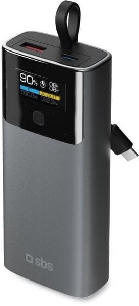 Powerbank SBS 10000mAh PD 20W z wyświetlaczem LCD i wbudowanym kablem USB-C - szary. Szare powerbanki SBS Mobile. Za 149.19 zł.