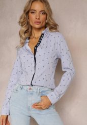 Niebieska Koszula z Długim Rękawem Zapinana na Guzki w Drobny Print Tardena. Niebieskie koszule damskie Renee, m, bez wzorów, z bawełny, bez kołnierzyka, bez ramiączek. Za 29.99 zł.