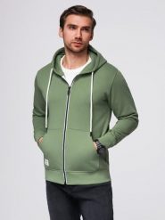 Bluza męska dresowa BASIC rozpinana z kapturem - zielona V3 - Rozmiar: L. Zielone bluzy męskie Ombre Clothing, l, z aplikacjami, z bawełny, klasyczne, bez ramiączek, z kapturem. W wyprzedaży za 157.49 zł.