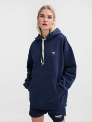 Bluza z kapturem Hummel Loose Bee. Niebieskie bluzy damskie Hummel, xl, z aplikacjami, z bawełny, klasyczne, bez ramiączek, z kapturem. Za 257.55 zł.