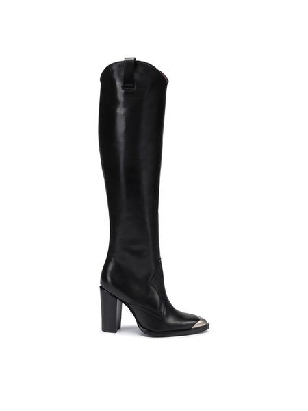 Bronx Kozaki 14165-B BX 1622 Czarny. Czarne kozaki damskie Bronx, bez wzorów, ze skóry, bez obcasa, na słupku, bez zapięcia. Za 619.99 zł.