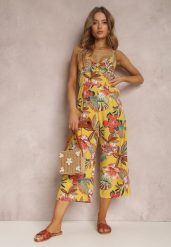 Żółty Kombinezon Mellerine. Żółte sukienki damskie Renee, na co dzień, na lato, l, z aplikacjami, boho, bez kołnierzyka, bez ramiączek, maxi. Za 49.99 zł.