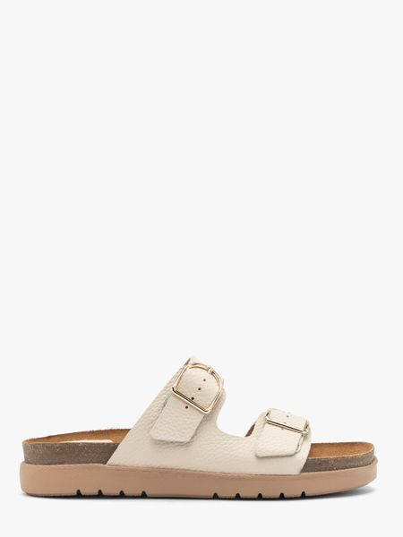 Kremowe klapki damskie. Brązowe klapki damskie Ryłko, na lato, bez wzorów, ze skóry, eleganckie, bez obcasa, bez zapięcia. W wyprzedaży za 279.99 zł.