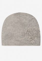 Szara Czapka Beanie z Kaszmirem w Cyrkonie Roccio. Szare czapki damskie Born2be, bez wzorów, z dzianiny, klasyczne. Za 59.99 zł.