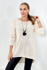 Sweter z naszyjnikiem jasno beżowy. Brązowe swetry nierozpinane damskie KESI, l, bez wzorów, z elastanu, bez kołnierzyka, plus size, bez ramiączek. Za 154.75 zł.