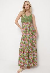 Ciemnozielona Wiskozowa Sukienka Maxi na Ramiączkach Rozkloszowana Nolwessa. Zielone sukienki damskie Born2be, m, bez wzorów, z wiskozy, eleganckie, bez kołnierzyka, bez ramiączek, maxi, rozkloszowane. Za 64.99 zł.