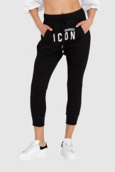 DSQUARED2 Czarne spodnie dresowe damskie z kieszenią na przodzie i logo icon. Czarne spodnie dresowe damskie Dsquared2, bez wzorów, z bawełny. W wyprzedaży za 999.99 zł.