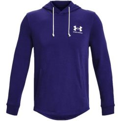 Bluza męska Under Armour UA Rival Terry LC HD. Niebieskie bluzy męskie Under Armour, m, bez wzorów, z bawełny, sportowe, bez ramiączek, bez kaptura. Za 114.99 zł.