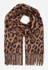 Brązowy Panterkowy Szalik z Wiskozy Zakończony Frędzlami Ferinda. Brązowe szaliki damskie Born2be, bez wzorów, z puchu. Za 39.99 zł.