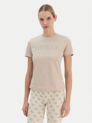 Guess T-Shirt V6RI20 J1314 Beżowy Regular Fit. Brązowe t-shirty damskie Guess, l, z aplikacjami, z bawełny, bez kołnierzyka, bez ramiączek. Za 159.99 zł.