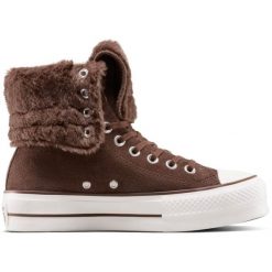Buty sportowe Converse Chuck Taylor All Star Fold Over Lift Platform. Brązowe buty sportowe męskie Converse, bez wzorów, z zamszu, bez zapięcia, na fitness i siłownię. Za 690.00 zł.