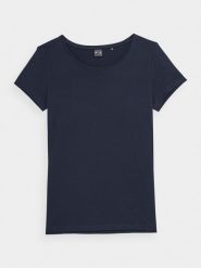 4F T-shirt regular gładki damski S. Niebieskie t-shirty damskie 4F, s, bez wzorów, z bawełny, bez kołnierzyka, bez ramiączek. Za 49.99 zł.