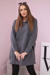 Bluza ocieplana z rozcięciami na bokach grafitowa. Szare bluzy damskie KESI, l, bez wzorów, z bawełny, bez ramiączek, z kapturem. Za 263.47 zł.