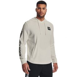 Bluza z kapturem Under Armour Project Rock Terry, Mężczyźni. Białe bluzy męskie Under Armour, m, bez wzorów, z bawełny, z kapturem, na fitness i siłownię. Za 390.00 zł.