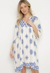 Niebiesko-Kremowa Sukienka w Stylu Boho z Wiskozą Davivara. Niebieskie sukienki damskie Born2be, na co dzień, l, z aplikacjami, z wiskozy, boho, bez kołnierzyka, bez ramiączek, midi. Za 74.99 zł.