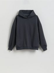 Bluza z nadrukiem na plecach - ciemnoszary. Szare bluzy damskie Reserved, l, bez wzorów, z bawełny, bez ramiączek, bez kaptura. Za 129.99 zł.