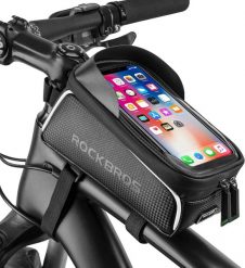 Wodoodporna torba rowerowa na telefon, do 7 cali. Czarne torby na ramię męskie ROCKBROS, z materiału, na ramię, duże. Za 102.00 zł.