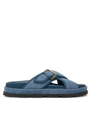 Pollini Klapki SA28094G1MTQ0707 Granatowy. Niebieskie klapki damskie Pollini, bez wzorów, z materiału, bez obcasa, bez zapięcia. Za 1,639.00 zł.