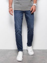 Ombre Spodnie męskie jeansowe z przetarciami REGULAR FIT - ciemnoniebieskie V4 OM-PADP-0102 L. Niebieskie spodnie sportowe męskie Ombre, l, bez wzorów, z jeansu. Za 99.99 zł.