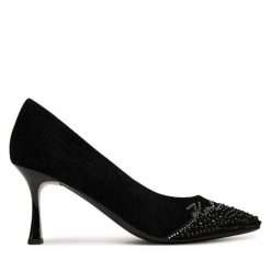 Czółenka KARL LAGERFELD. Czarne czółenka damskie KARL LAGERFELD, bez wzorów, bez obcasa, bez zapięcia. Za 589.99 zł.