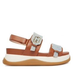 Sandały Liu Jo. Niebieskie sandały damskie Liu Jo, bez wzorów, bez obcasa, na płaskiej podeszwie, bez zapięcia. Za 599.99 zł.