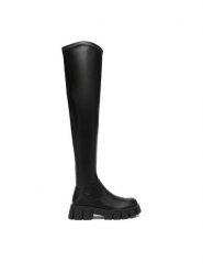 DeeZee Kozaki 60017-2 Czarny. Czarne kozaki damskie DeeZee, bez wzorów, z materiału, bez obcasa, na płaskiej podeszwie, bez zapięcia. Za 249.99 zł.