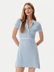 Guess Sukienka dzianinowa V5GK00 Z3D60 Błękitny Regular Fit. Niebieskie sukienki damskie Guess, xl, z aplikacjami, z dzianiny, bez kołnierzyka, bez ramiączek. Za 319.99 zł.