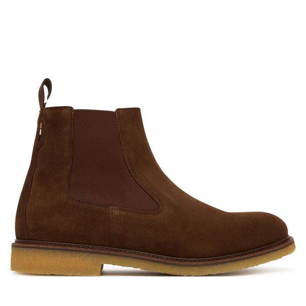 Sztyblety BOSS. Brązowe botki męskie Boss, bez wzorów, bez obcasa, bez zapięcia. Za 549.99 zł.